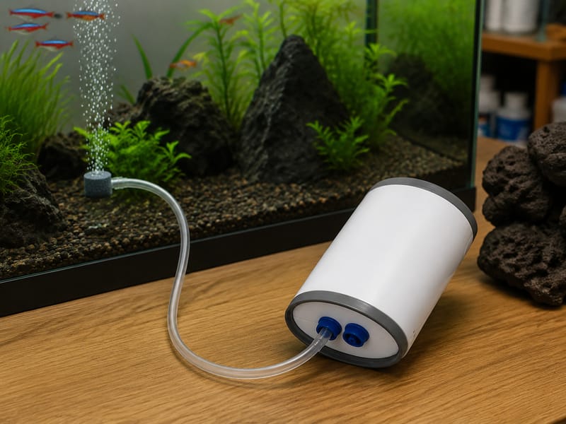 Wiederaufladbare Aquarium-Luftpumpen sicher auswählen — supporting aquarium detail