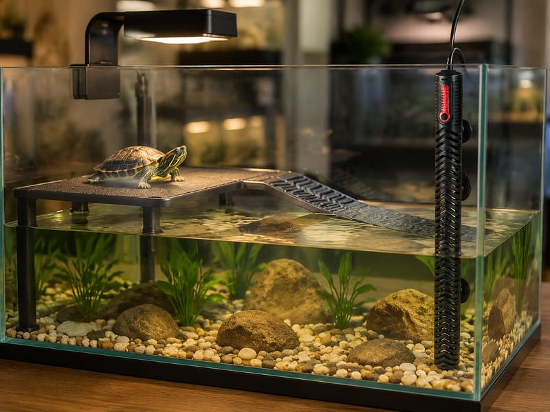 Beheizte Sonnenplätze für Wasserschildkröten wählen — practical setup example
