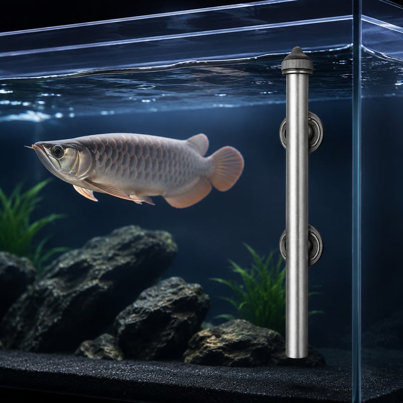 Funktionsbild des WK001 Digitalen Arowana-Aquarienheizers mit geteiltem Design, Modell WK001, für Händler und Beschaffungsteams von Aquarientechnik