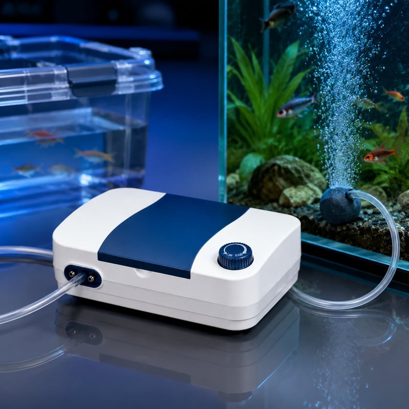 Funktionsbild der wiederaufladbaren Aquarien-Luftpumpe WK009 AD-8000, Modell WK009, für Aquarienausrüstungs-Vertriebspartner und Beschaffungsteams