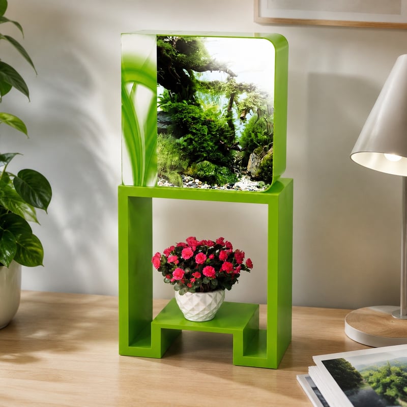 Funktionsbild des WK010 All-in-One-Acryl-Aquariums mit RGB-LED, Modell WK010, für Aquarien-Vertriebspartner und Beschaffungsteams