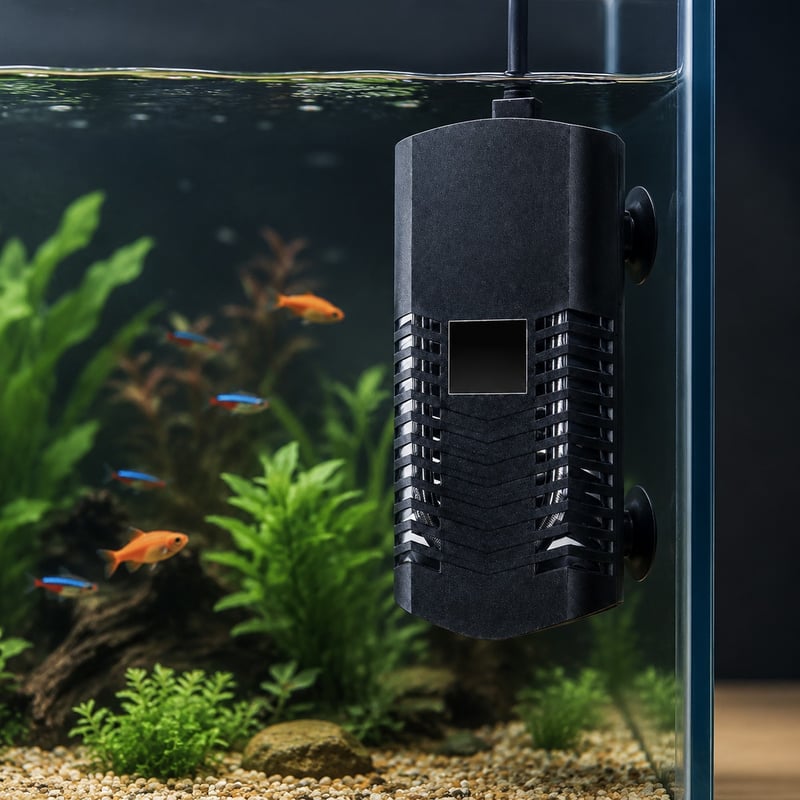 Funktionsbild des digitalen Aquarienheizers WK027 mit Display, Modell WK027, für Distributoren und Beschaffungsteams von Aquarientechnik