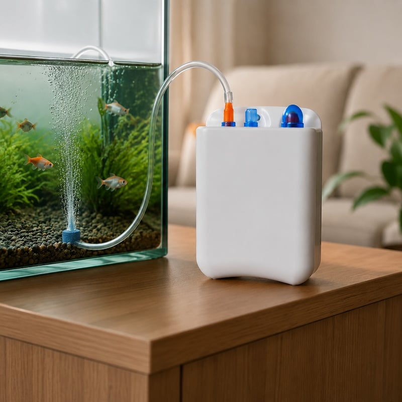 Funktionsbild der wiederaufladbaren Aquarienluftpumpe WK030 DC-125, Modell WK030, für Händler und Beschaffungsteams im Bereich Aquarientechnik