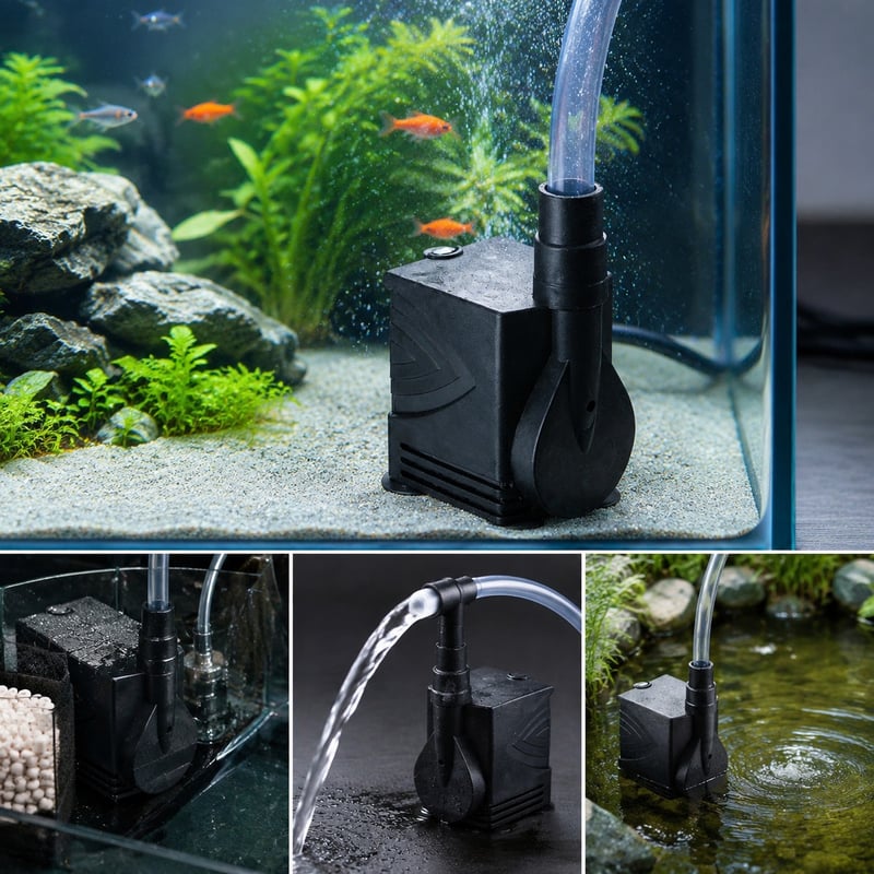 Funktionsbild der Mini-Tauchpumpe WK042 für Aquarien, Modell WK042, für Händler von Aquarienzubehör und Beschaffungsteams
