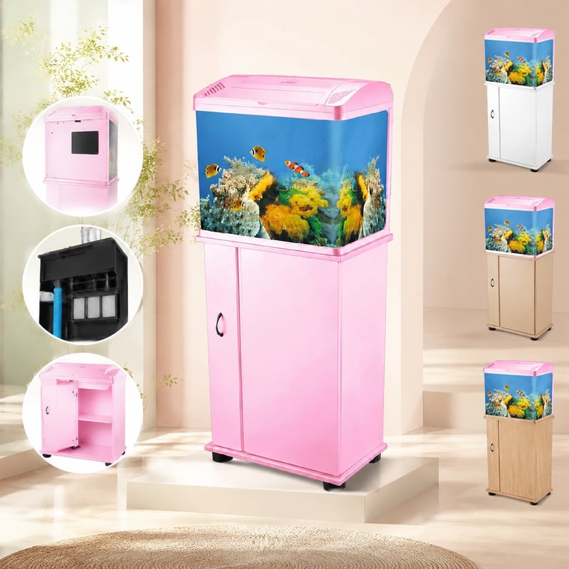 Gebogenes Glasfischbecken WK047 mit Unterschrank und LED-Beleuchtung, Modell WK047, Vorteilsbild für Händler und Beschaffungsteams von Aquarien