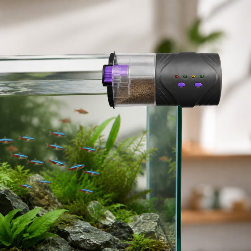 Funktionsbild des automatischen Aquarienfutterautomaten WK060, Modell WK060, für Aquarienausrüstungshändler und Beschaffungsteams