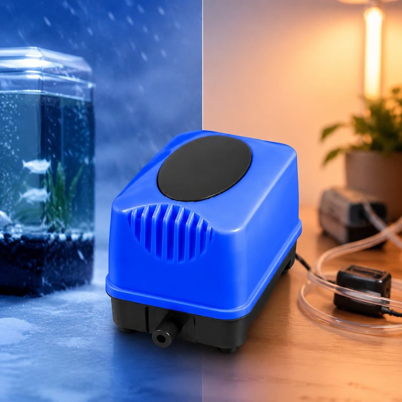 Vorteilsbild der leisen, wiederaufladbaren Aquarium-Luftpumpe WK070, Modell WK070, für Händler und Beschaffungsteams im Bereich Aquarientechnik