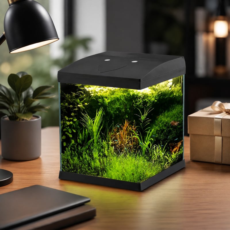 Vorteilsbild des randlosen Mini-Glas-Aquariums WK072 mit LED-Beleuchtung, Modell WK072, für Aquarien-Distributoren und Beschaffungsteams
