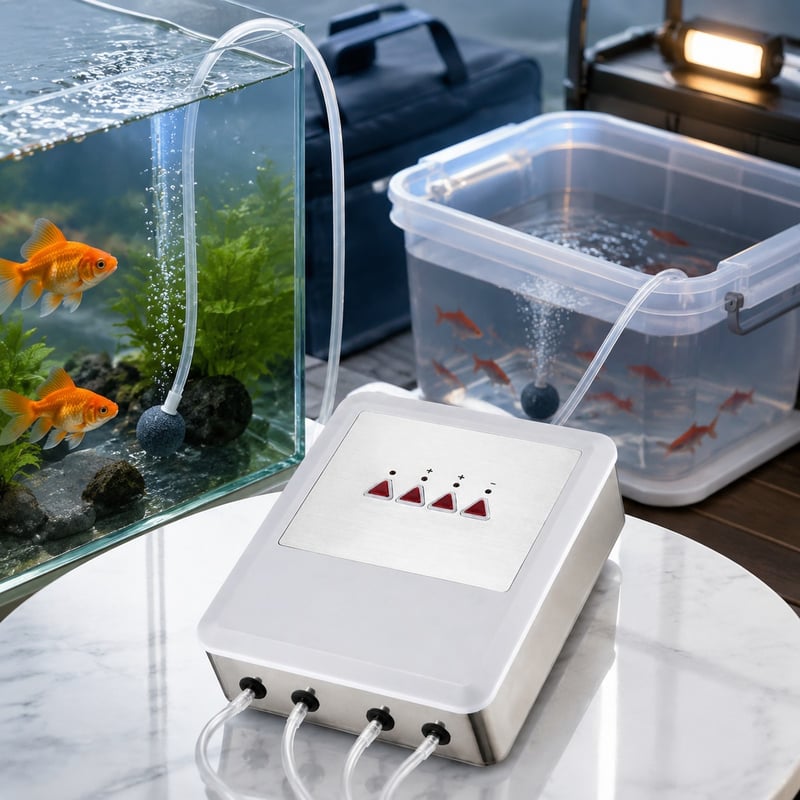 Funktionsbild der wiederaufladbaren Aquarienluftpumpe WK099, Modell WK099, für Händler von Aquarientechnik und Beschaffungsteams