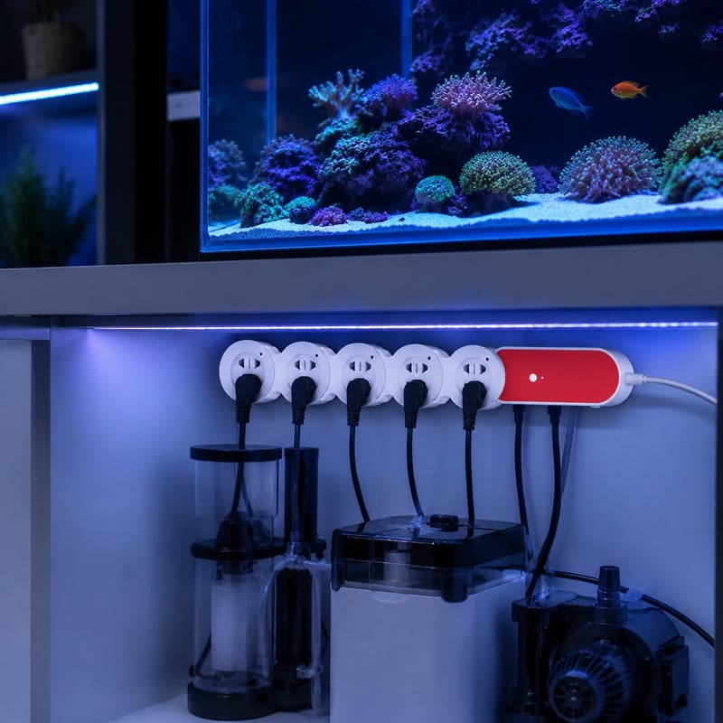 Funktionsbild der 5-fach-WLAN-Smart-Aquariensteckdosenleiste WK125, Modell WK125, für Händler und Beschaffungsteams von Aquarienausrüstung