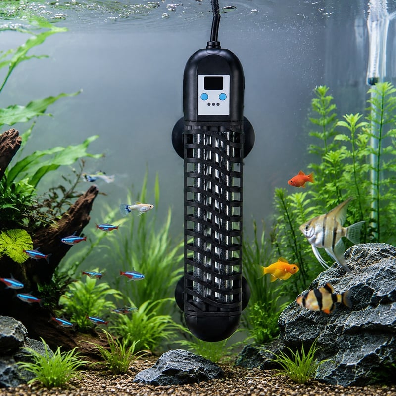 Funktionsbild des digitalen Quarz-Aquarienheizers WK149 mit zwei Heizstäben, Modell WK149, für Händler und Beschaffungsteams im Bereich Aquarientechnik